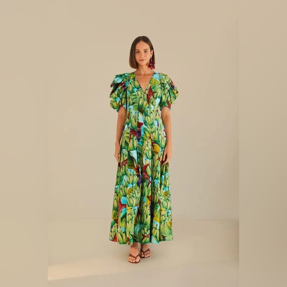 Farm Rio Blue Banana pingo Midi dress sz 2XS new